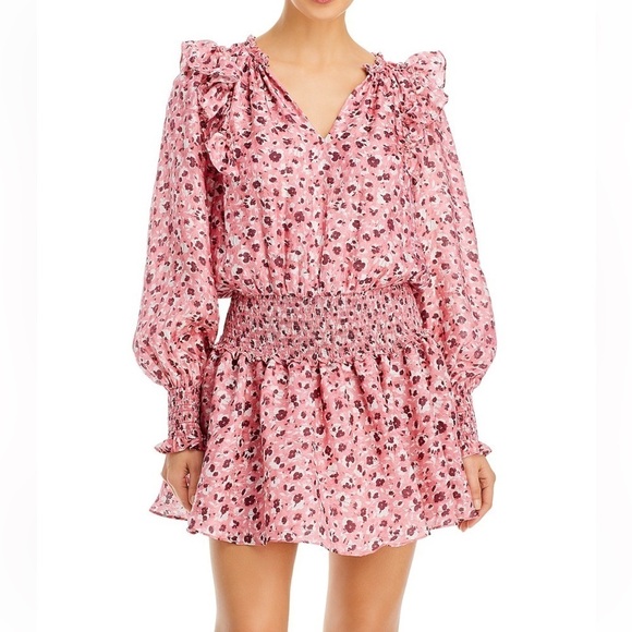 NWT in manu plastic Ramy Brook Penelope Silk Blend Ruffle Dress in Pink Size L - Picture 1 of 12